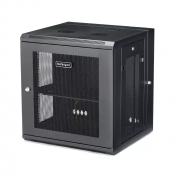 StarTech.com 4-Post 12U sieninis tinklo spintas su 1U lentyna, 19 colių šarnyrinis sieninis serverio stovas duomenų, AV, elektronikos ir kompiuterinei įrangai, ventiliuojamas