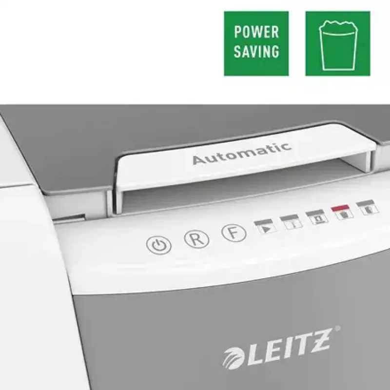 Popieriaus smulkintuvas LEITZ IQ Autofeed Small Office 100, kryžminis pjovimas P-4, 8 lapų, 22 cm padavimas, 34 L krepšelis, pilka