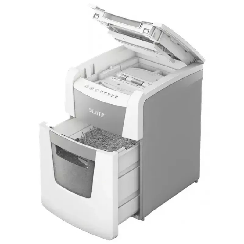Popieriaus smulkintuvas LEITZ IQ Autofeed Small Office 100, kryžminis pjovimas P-4, 8 lapų, 22 cm padavimas, 34 L krepšelis, pilka