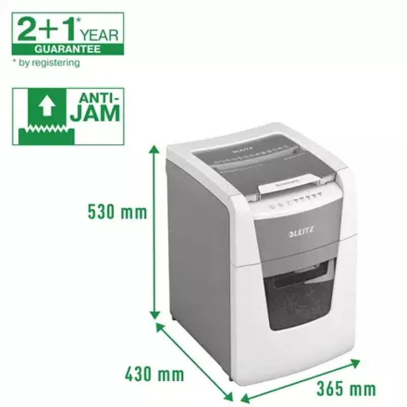 Popieriaus smulkintuvas LEITZ IQ Autofeed Small Office 100, kryžminis pjovimas P-4, 8 lapų, 22 cm padavimas, 34 L krepšelis, pilka