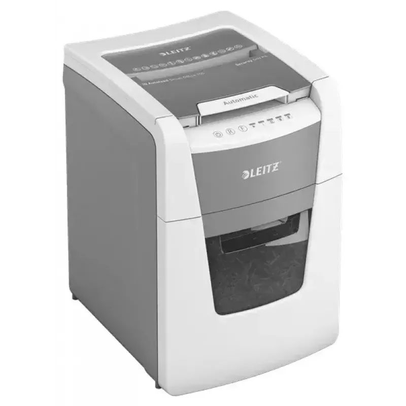 Popieriaus smulkintuvas LEITZ IQ Autofeed Small Office 100, kryžminis pjovimas P-4, 8 lapų, 22 cm padavimas, 34 L krepšelis, pilka