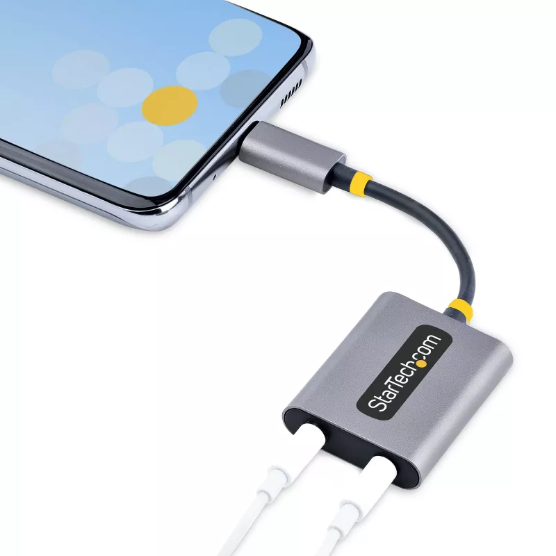 StarTech.com USB-C ausinių skirstytuvas, USB Type C dvigubų ausinių adapteris su mikrofono įėjimu, USB C į 3.5 mm garso adapteris, 24 bitų DAC