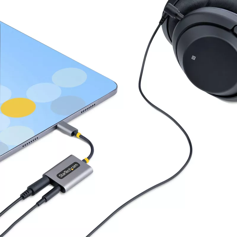 StarTech.com USB-C ausinių skirstytuvas, USB Type C dvigubų ausinių adapteris su mikrofono įėjimu, USB C į 3.5 mm garso adapteris, 24 bitų DAC