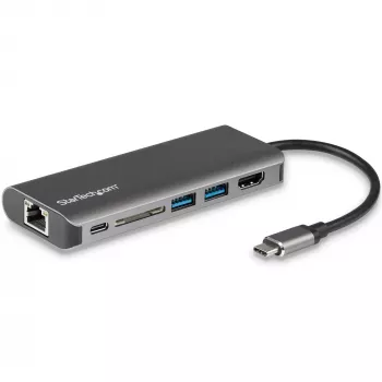 StarTech.com USB-C kelių prievadų adapteris, nešiojamas USB-C dokas iki 4K HDMI, 2 prievadų USB 3.0 šakotuvas, SD/SDHC, GbE, 60W PD perdavimas - USB Type-C / Thunderbolt 3