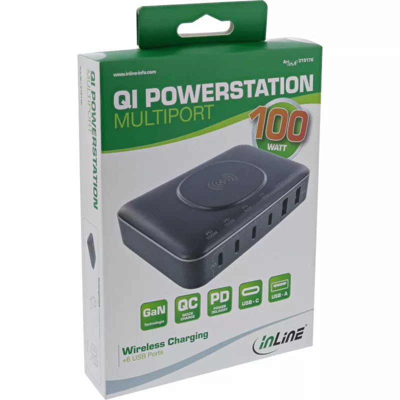 Nešiojama baterija InLine Qi Powerstation Multiport, 20 V