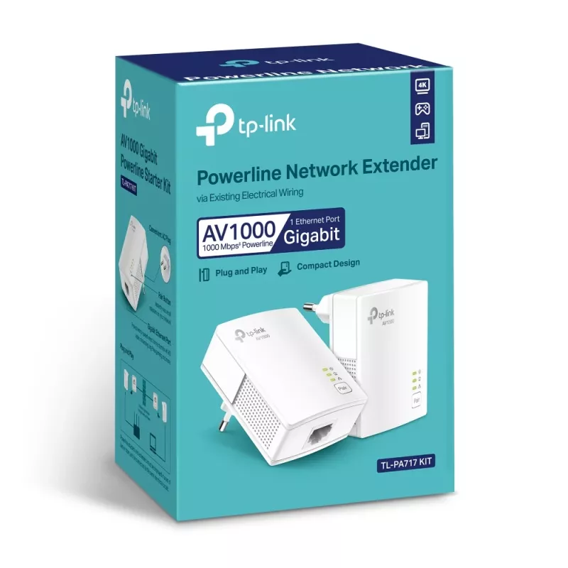 TP-Link TL-PA717KIT AV1000 Powerline adapterių rinkinys 1000 Mbit/s Ethernet LAN Baltas 2 vnt.