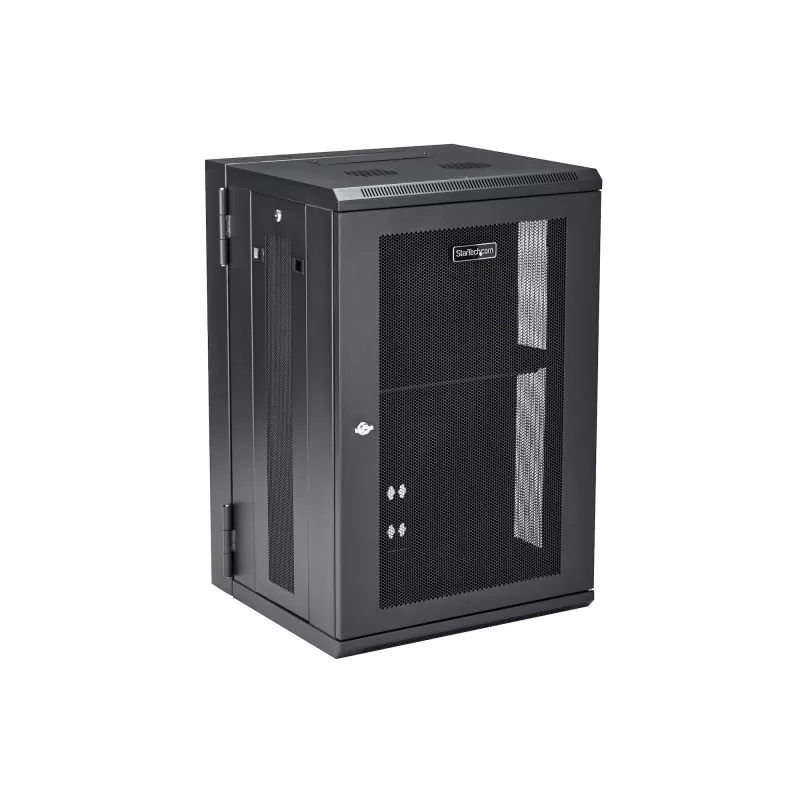 StarTech.com 4-Post 18U sieninis tinklo spintas su 1U lentyna, 19 colių vyriais tvirtinamas serverio stovas duomenų, AV, elektronikos, kompiuterių įrangai, lankstus ventiliuojamas korpusas