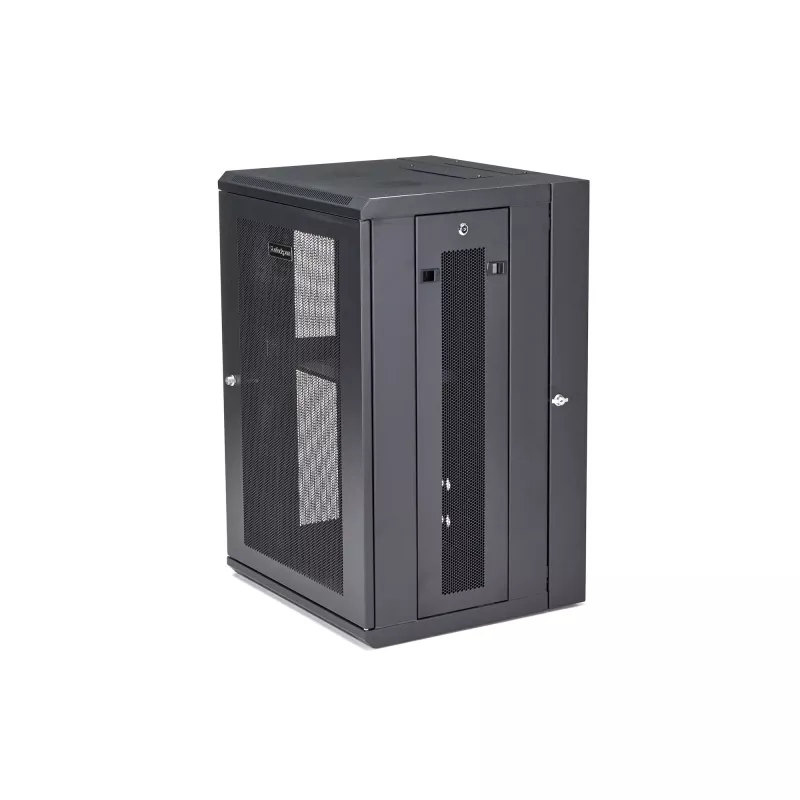 StarTech.com 4-Post 18U sieninis tinklo spintas su 1U lentyna, 19 colių vyriais tvirtinamas serverio stovas duomenų, AV, elektronikos, kompiuterių įrangai, lankstus ventiliuojamas korpusas