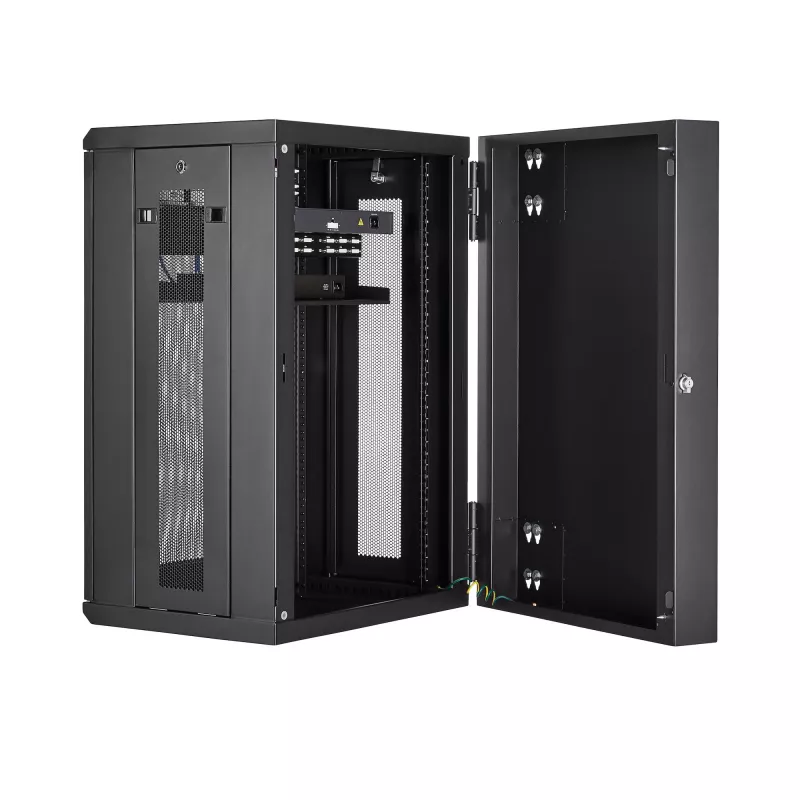 StarTech.com 4-Post 18U sieninis tinklo spintas su 1U lentyna, 19 colių vyriais tvirtinamas serverio stovas duomenų, AV, elektronikos, kompiuterių įrangai, lankstus ventiliuojamas korpusas