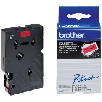 Lipni juosta etiketėms Brother P-touch TC491 9mm juoda ant raudonos