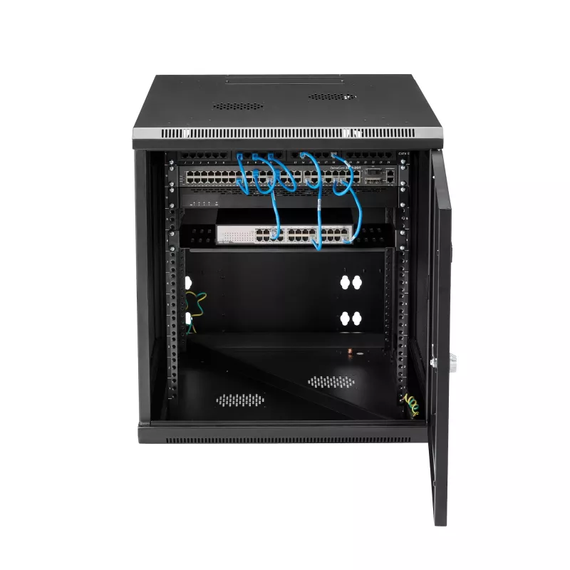 StarTech.com 4 stulpų 12U sieninis tinklo spintos su 1U lentyna, 19 colių vyrių sieninis serverio stovas duomenų / AV / elektronikos / kompiuterių įrangai, lankstus ventiliuojamas stovo korpusas