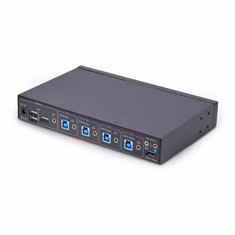 StarTech.com 4 prievadų USB jungiklis klaviatūrai ir pelei su pelės perjungimu, 3,5 mm / USB garsu, TAA atitikmuo