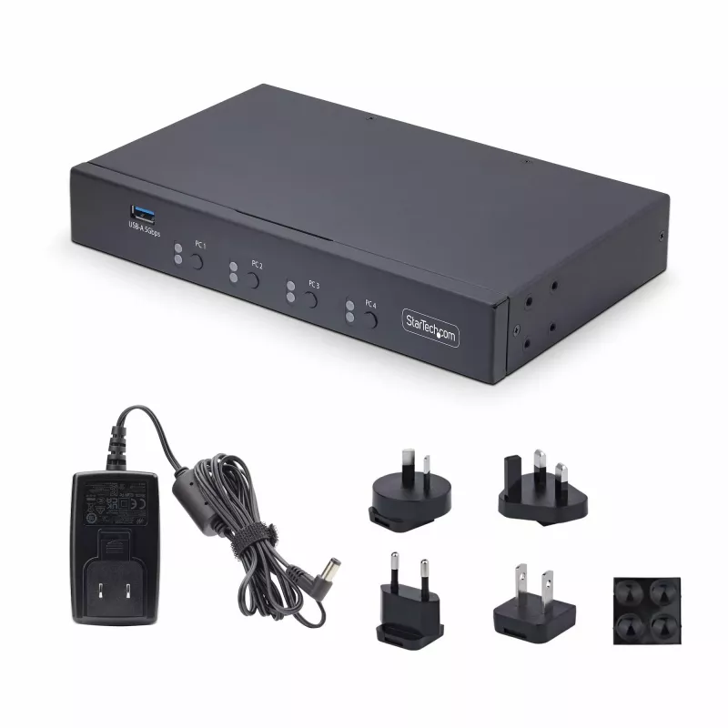 StarTech.com 4 prievadų USB jungiklis klaviatūrai ir pelei su pelės perjungimu, 3,5 mm / USB garsu, TAA atitikmuo
