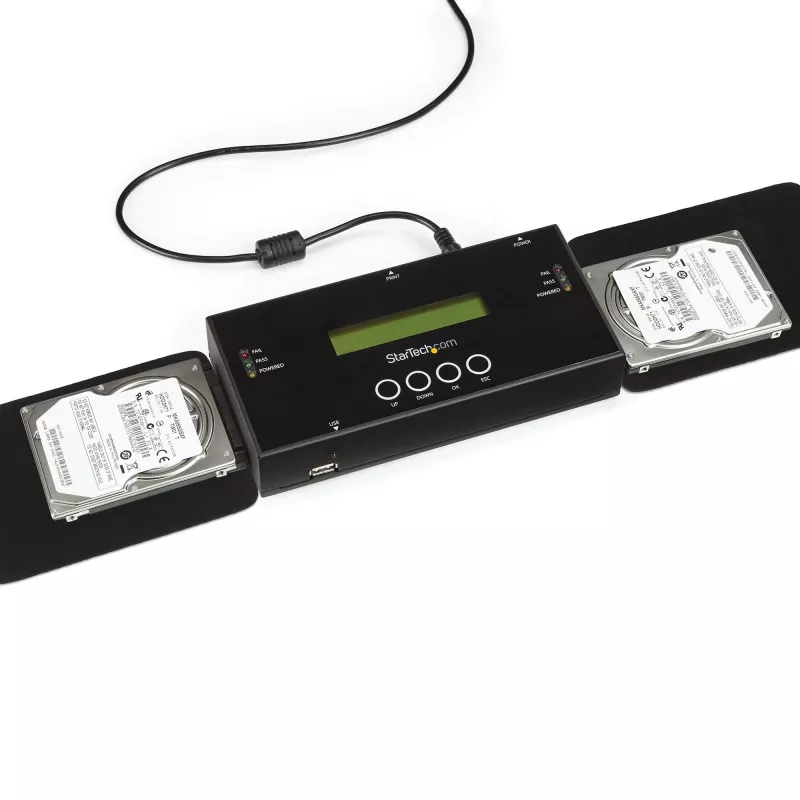 StarTech.com 1:1 nepriklausomas kietųjų diskų kopijavimo ir trynimo įrenginys, SAS ir SATA HDD/SSD klonavimo aparatas, LCD ekranas, TAA atitinkantis