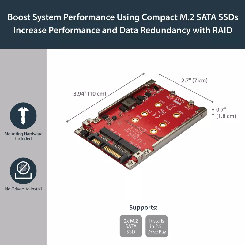 StarTech S322M225R dviejų lizdų M.2 į SATA RAID adapteris 2,5 colio diskų dėklui