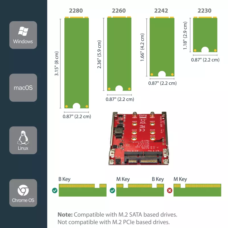 StarTech S322M225R dviejų lizdų M.2 į SATA RAID adapteris 2,5 colio diskų dėklui
