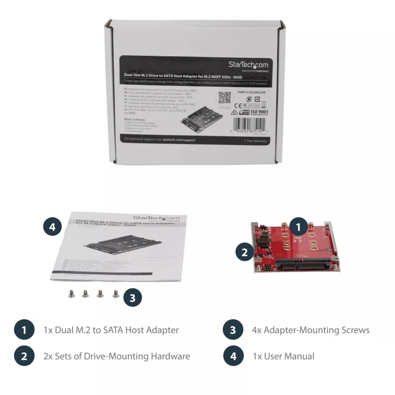 StarTech S322M225R dviejų lizdų M.2 į SATA RAID adapteris 2,5 colio diskų dėklui