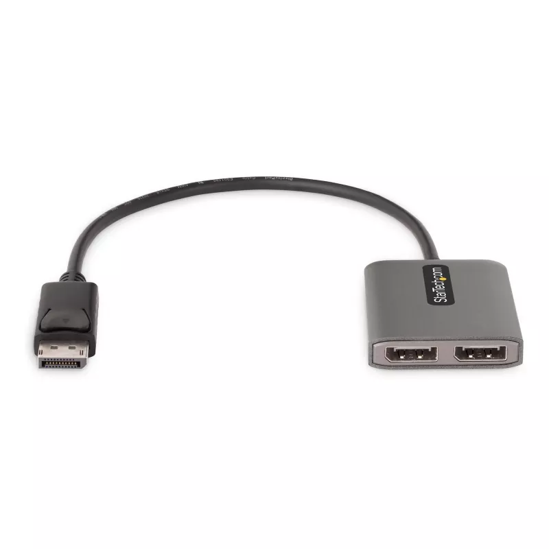 StarTech.com 2 prievadų DisplayPort MST centras, dvigubas 4K 60Hz, DP į 2x DisplayPort monitoriaus adapteris, DP 1.4 kelių monitorių vaizdo adapteris, 30 cm įmontuotas laidas, maitinamas per USB, tik Windows