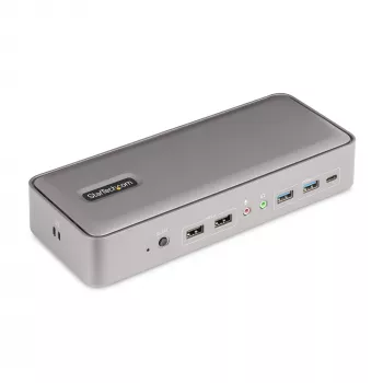 StarTech.com dviejų nešiojamųjų kompiuterių USB-C KVM dokų stotis, dviejų monitorių 4K 60Hz DisplayPort dokas, 5 prievadų USB šakotuvas, GbE, 90W/45W maitinimas dviem nešiojamiesiems, Windows/Mac, 2 pagrindinių KVM dokas - TAA