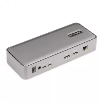 StarTech.com dviejų nešiojamųjų kompiuterių USB-C KVM dokų stotis, dviejų monitorių 4K 60Hz DisplayPort dokas, 5 prievadų USB šakotuvas, GbE, 90W/45W maitinimas dviem nešiojamiesiems, Windows/Mac, 2 pagrindinių KVM dokas - TAA