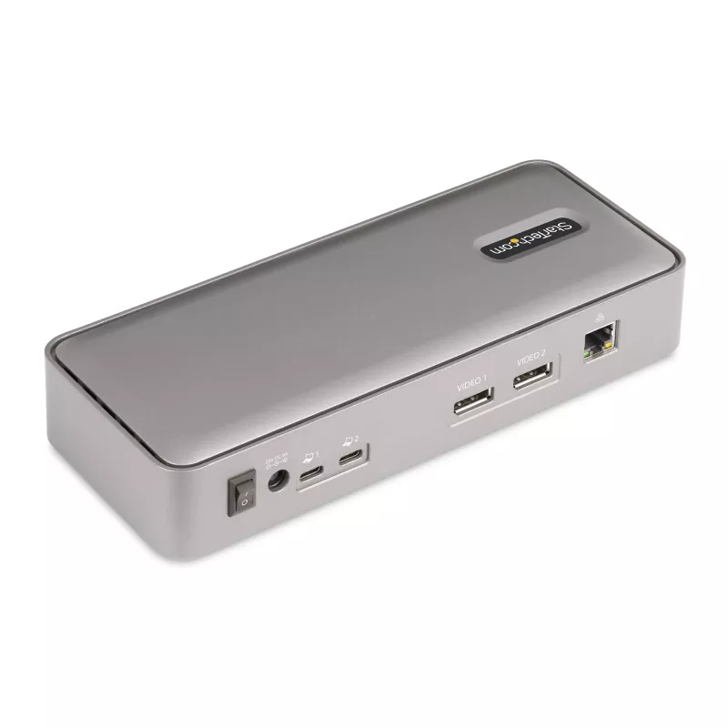 StarTech.com dviejų nešiojamųjų kompiuterių USB-C KVM dokų stotis, dviejų monitorių 4K 60Hz DisplayPort dokas, 5 prievadų USB šakotuvas, GbE, 90W/45W maitinimas dviem nešiojamiesiems, Windows/Mac, 2 pagrindinių KVM dokas - TAA