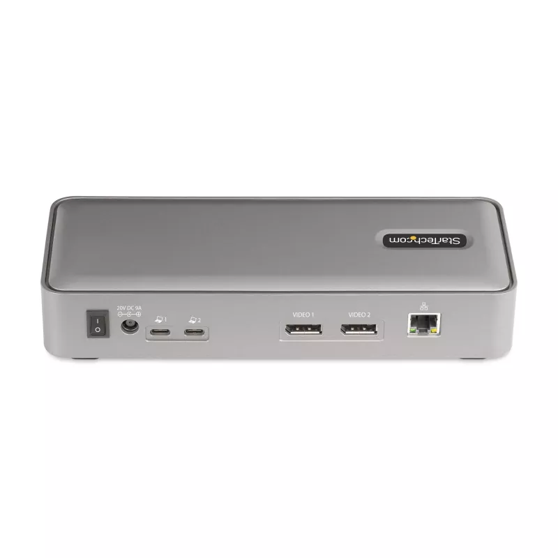 StarTech.com dviejų nešiojamųjų kompiuterių USB-C KVM dokų stotis, dviejų monitorių 4K 60Hz DisplayPort dokas, 5 prievadų USB šakotuvas, GbE, 90W/45W maitinimas dviem nešiojamiesiems, Windows/Mac, 2 pagrindinių KVM dokas - TAA
