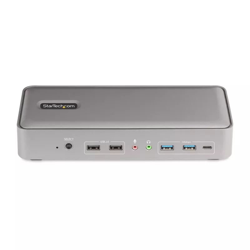 StarTech.com dviejų nešiojamųjų kompiuterių USB-C KVM dokų stotis, dviejų monitorių 4K 60Hz DisplayPort dokas, 5 prievadų USB šakotuvas, GbE, 90W/45W maitinimas dviem nešiojamiesiems, Windows/Mac, 2 pagrindinių KVM dokas - TAA