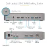 StarTech.com dviejų nešiojamųjų kompiuterių USB-C KVM dokų stotis, dviejų monitorių 4K 60Hz DisplayPort dokas, 5 prievadų USB šakotuvas, GbE, 90W/45W maitinimas dviem nešiojamiesiems, Windows/Mac, 2 pagrindinių KVM dokas - TAA