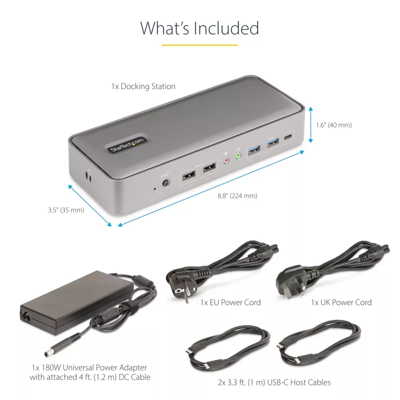 StarTech.com dviejų nešiojamųjų kompiuterių USB-C KVM dokų stotis, dviejų monitorių 4K 60Hz DisplayPort dokas, 5 prievadų USB šakotuvas, GbE, 90W/45W maitinimas dviem nešiojamiesiems, Windows/Mac, 2 pagrindinių KVM dokas - TAA
