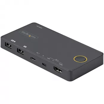 StarTech.com 2 prievadų hibridinis USB-A + HDMI ir USB-C KVM jungiklis – vienas 4K 60Hz HDMI 2.0 monitorius – kompaktiškas stalinis ir/arba nešiojamojo kompiuterio HDMI KVM jungiklis – maitinamas per USB – suderinamas su Thunderbolt 3