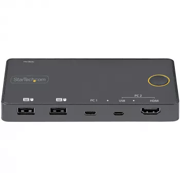 StarTech.com 2 prievadų hibridinis USB-A + HDMI ir USB-C KVM jungiklis – vienas 4K 60Hz HDMI 2.0 monitorius – kompaktiškas stalinis ir/arba nešiojamojo kompiuterio HDMI KVM jungiklis – maitinamas per USB – suderinamas su Thunderbolt 3