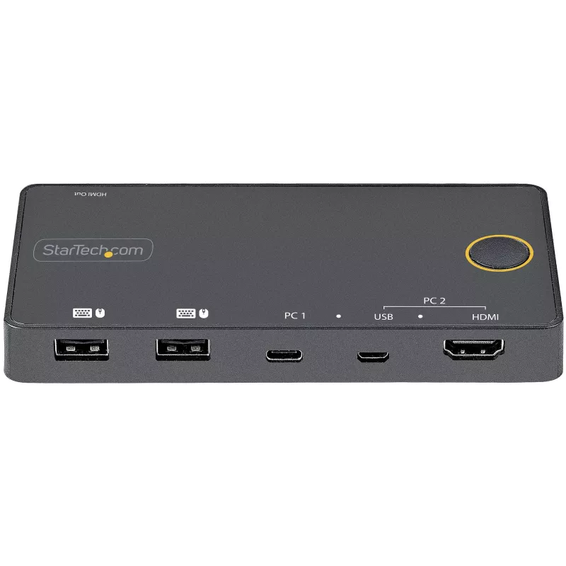 StarTech.com 2 prievadų hibridinis USB-A + HDMI ir USB-C KVM jungiklis – vienas 4K 60Hz HDMI 2.0 monitorius – kompaktiškas stalinis ir/arba nešiojamojo kompiuterio HDMI KVM jungiklis – maitinamas per USB – suderinamas su Thunderbolt 3