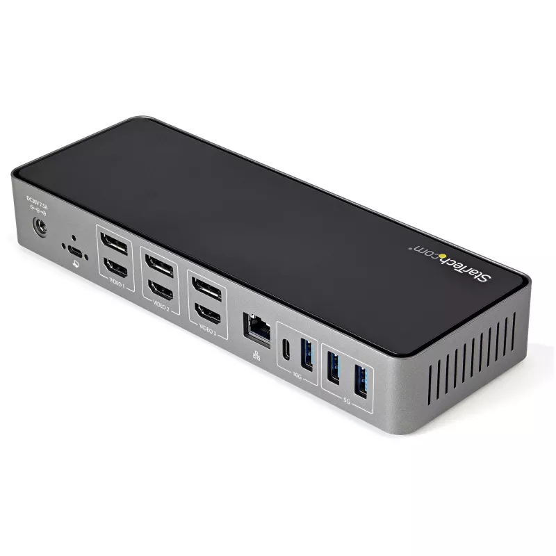 StarTech.com USB-C ir USB-A dokų stotelė - Hibridinė universali trijų monitorių nešiojamojo kompiuterio dokų stotelė su DisplayPort ir HDMI 4K 60Hz - 85W galios tiekimas, 6x USB šakotuvas, GbE, garsas - USB 3.1 Gen 2 10Gbps - TAA