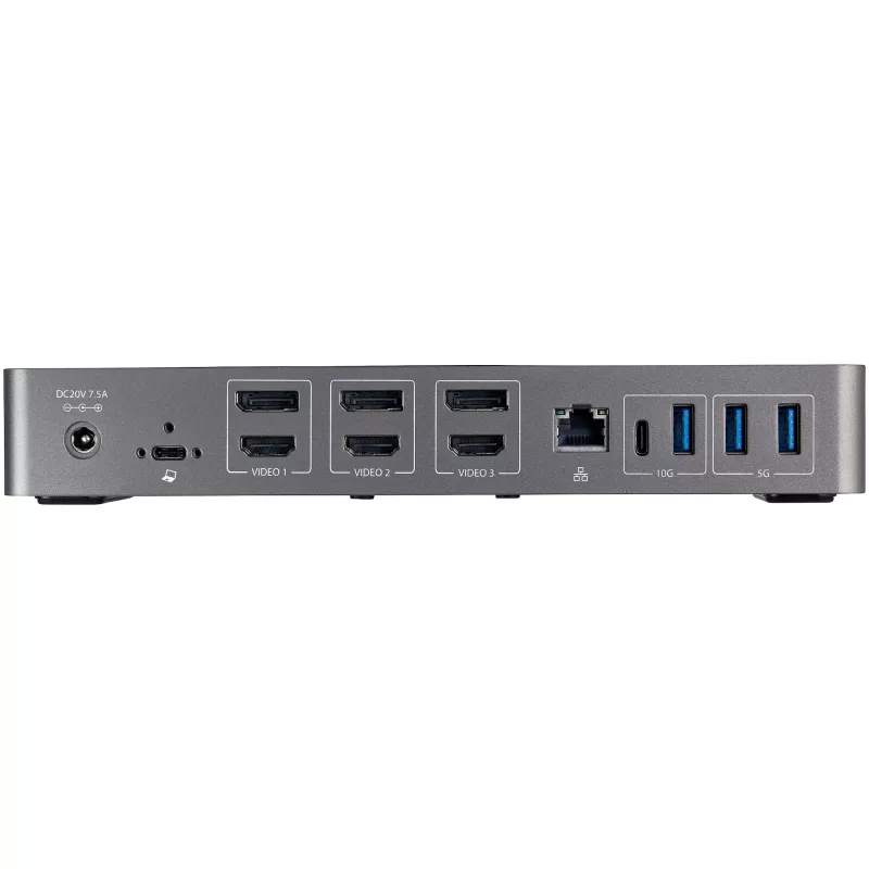StarTech.com USB-C ir USB-A dokų stotelė - Hibridinė universali trijų monitorių nešiojamojo kompiuterio dokų stotelė su DisplayPort ir HDMI 4K 60Hz - 85W galios tiekimas, 6x USB šakotuvas, GbE, garsas - USB 3.1 Gen 2 10Gbps - TAA