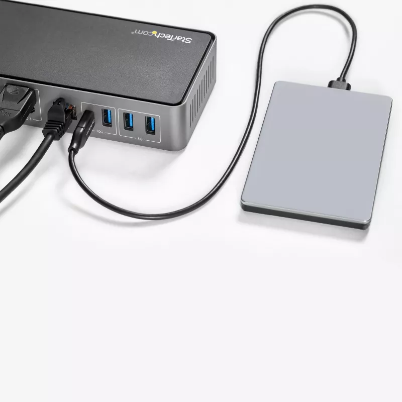 StarTech.com USB-C ir USB-A dokų stotelė - Hibridinė universali trijų monitorių nešiojamojo kompiuterio dokų stotelė su DisplayPort ir HDMI 4K 60Hz - 85W galios tiekimas, 6x USB šakotuvas, GbE, garsas - USB 3.1 Gen 2 10Gbps - TAA