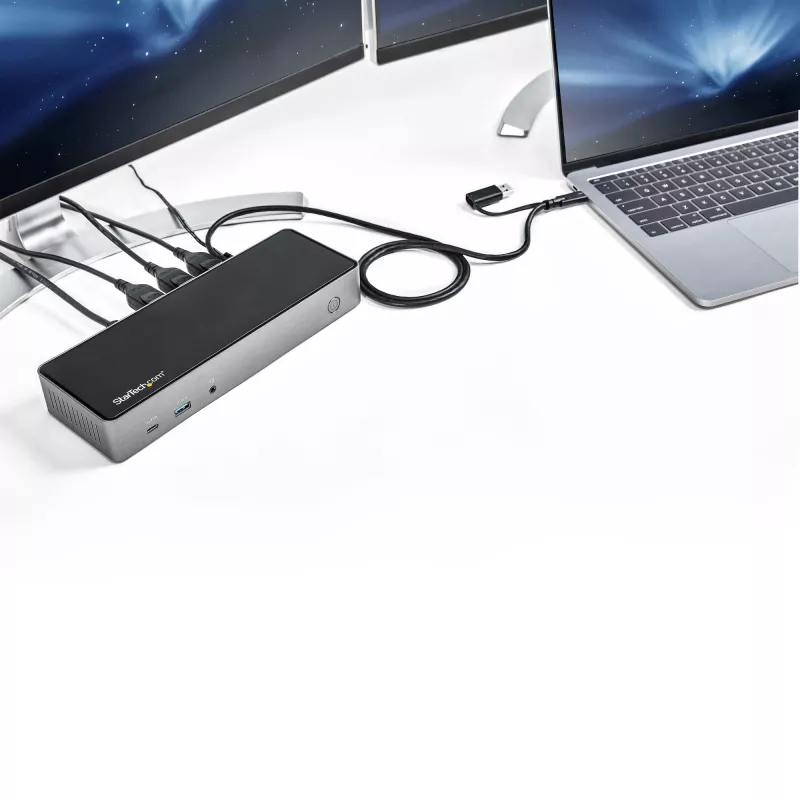 StarTech.com USB-C ir USB-A dokų stotelė - Hibridinė universali trijų monitorių nešiojamojo kompiuterio dokų stotelė su DisplayPort ir HDMI 4K 60Hz - 85W galios tiekimas, 6x USB šakotuvas, GbE, garsas - USB 3.1 Gen 2 10Gbps - TAA
