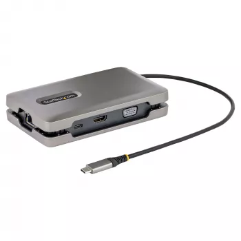 StarTech.com USB-C dviejų monitorių kelių prievadų adapteris iki 4K 60Hz USB-C DP Alt Mode vaizdo išvestis ir HDMI 2.0, arba 1080p VGA, 100W PD perdavimas, USB Type C mini dokas, USB-C dokavimo stotelė, MST šakotuvas