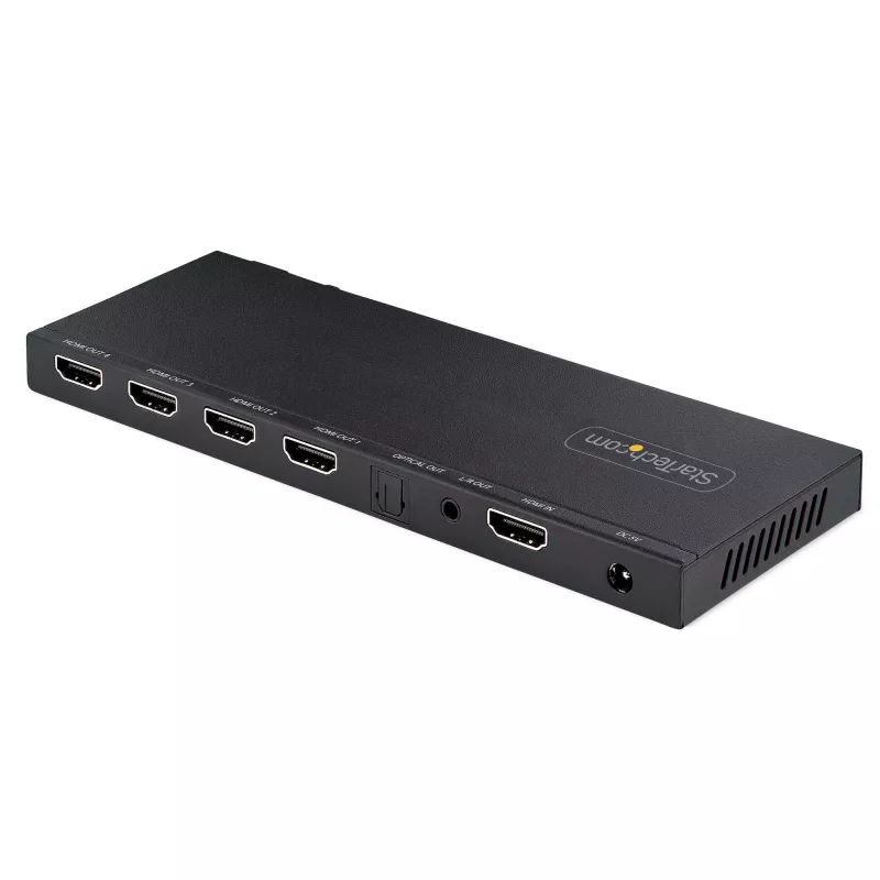 StarTech.com 4 prievadų HDMI skirstytuvas, 4K 60Hz HDMI 2.0, su įmontuotu keitikliu, 1 į 4 išėjimai, 3.5mm/Optinis garsas