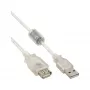 InLine USB 2.0 ilginimo laidas Type A M/F, permatomas, su feritu, 2 m