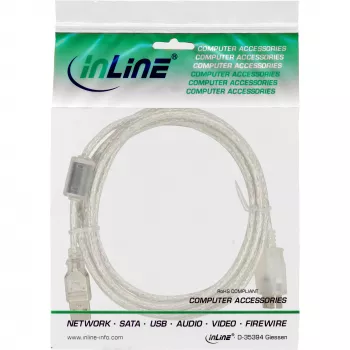 InLine USB 2.0 prailginimo kabelis Type A M/F, permatomas, su feritu, 3 m