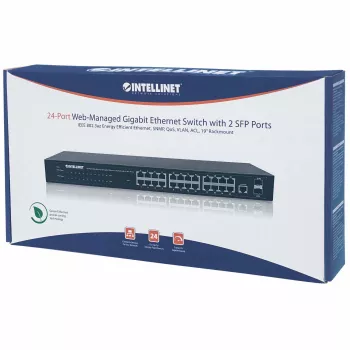 Intellinet 24 prievadų tinklo jungiklis, 24 prievadai (RJ45), montavimui stove, Gigabitas, 4 SFP, Ethernet Web-Smart, 10/100/1000 Mbit