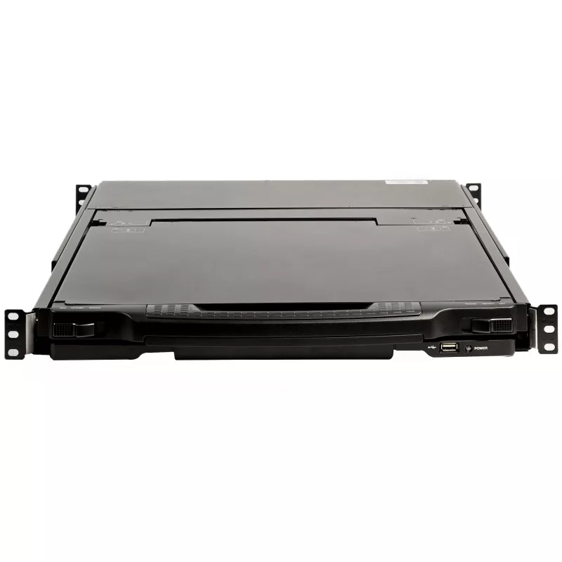 „StarTech.com“ dviejų bėgių stelažinis KVM konsolė su 17 colių LCD monitoriumi, HD 1080p, vieno prievado DVI/VGA KVM, USB palaikymu, 44230 MTBF