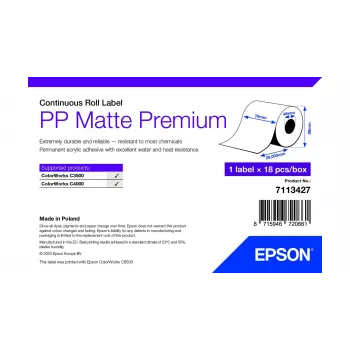 Epson PP matiniai lipdukai Premium, ištisinė ritinė, 76mm x 29m, balta, savaiminio lipnumo etiketės, rašaliniams spausdintuvams