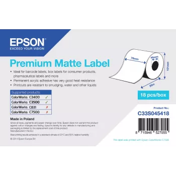 Epson Premium Matte Label Continuous Roll 76mm x 35m matiniai lipdukai 163 g/m²