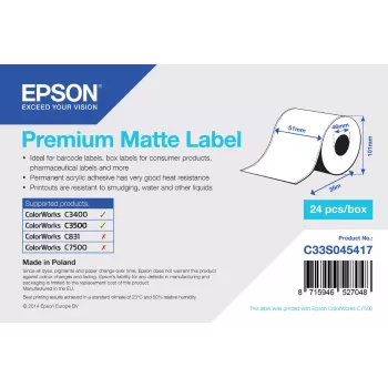 Epson Premium Matte Label nepertraukiamas rulonas 51mm x 35m, matinis, 163 g/m²