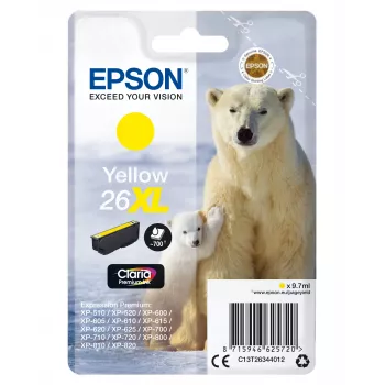 Epson Polar bear 26XL geltona Claria Premium rašalo kasetė, didelės talpos (XL), 9,7 ml, 1 vnt., 700 puslapių