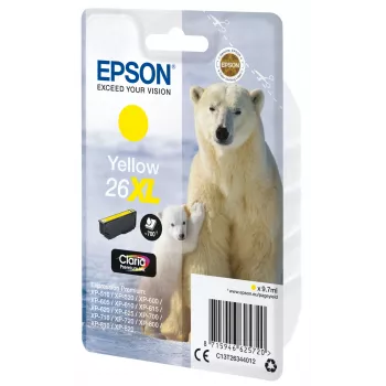 Epson Polar bear 26XL geltona Claria Premium rašalo kasetė, didelės talpos (XL), 9,7 ml, 1 vnt., 700 puslapių