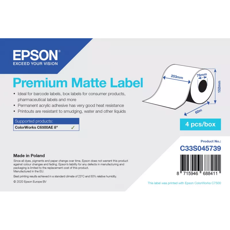 Nepertraukiamų etikečių ritinėlis Epson C33S045739, balta