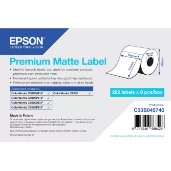 Epson C33S045740 lipnūs etikečių ritinėliai, 76x127 mm, 282 vnt.