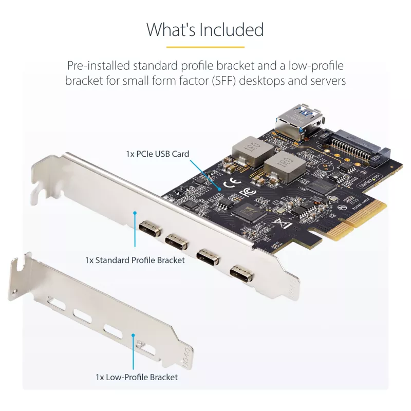 StarTech.com 5 prievadų USB PCIe kortelė, USB 3.2 10Gbps, PCI Express kortelė su 4x USB-C prievadais, 1x vidiniu USB-A prievadu, USB PCIe valdiklio kortelė, Windows/macOS/Linux